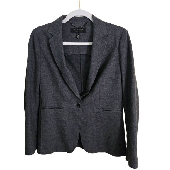 Rag & Bone 100% Wool Gray Unstructured One Button Notched Collar Blazer Size 4 - Picture 1 of 4